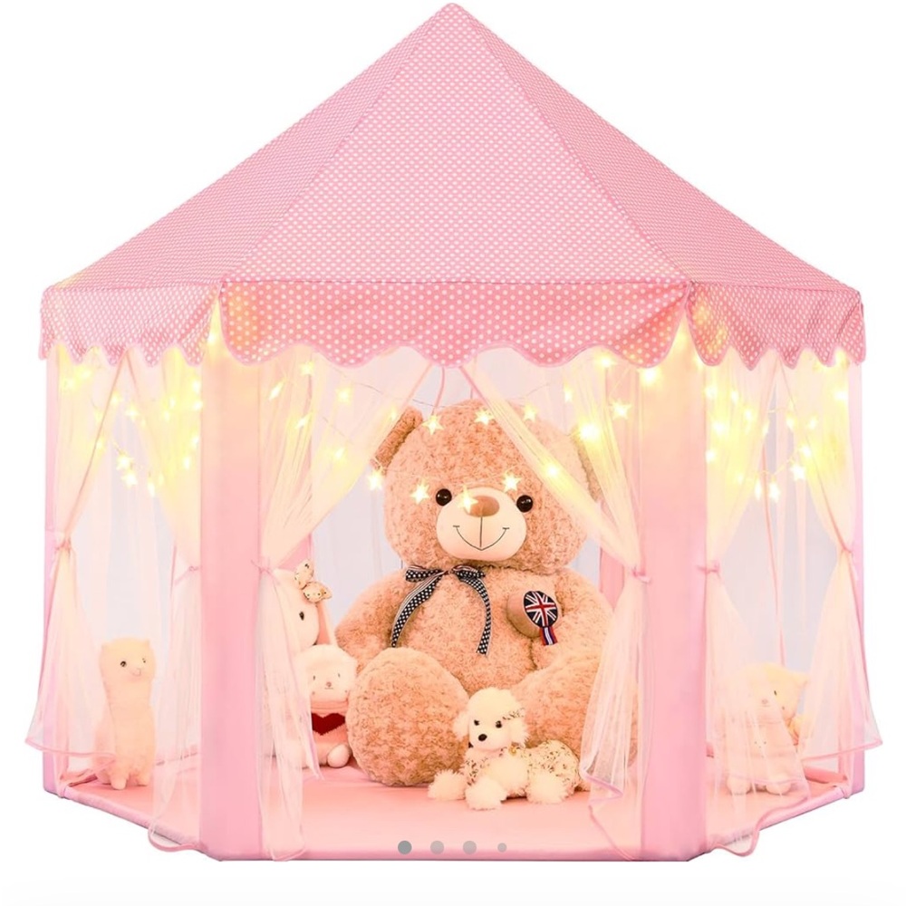 Pink and white kids tent